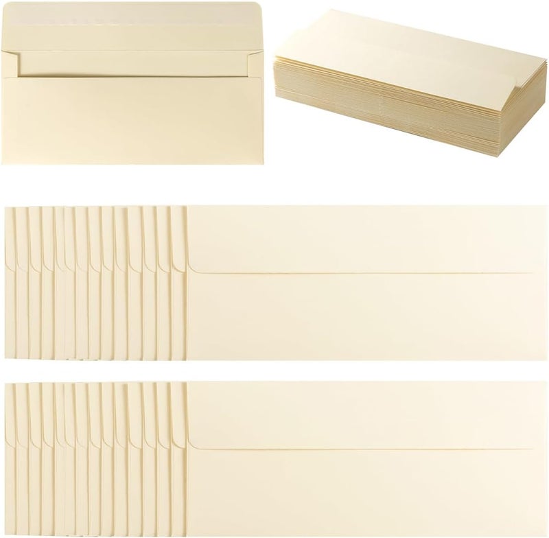 Wishop 100 Pack Colorful #10 Business Envelopes Self Seal Standard Envelopes for Office Checks, Business, Letter Mailing Invoices, 4.13 x 9.49 Inches (Cream Color) - Image 1